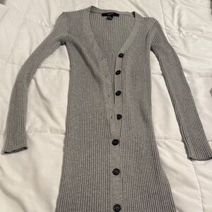 Gray Long Ribbed Button-Up Cardigan
